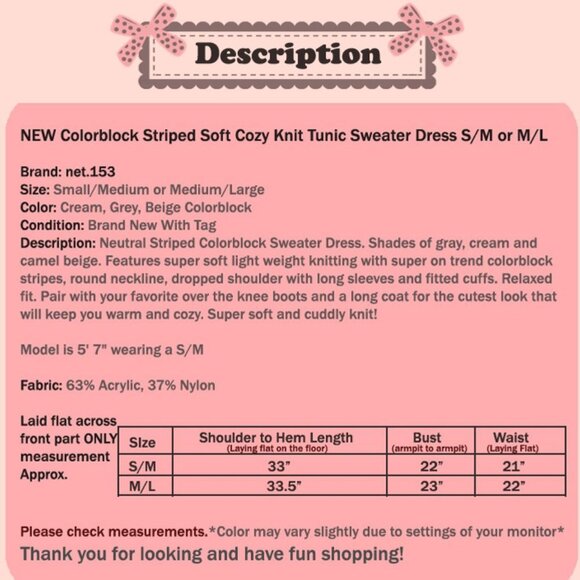 NEW Neutral Tan Ivory Gray Striped Colorblock Soft Sweater Dress Longline Tunic - Picture 13 of 13